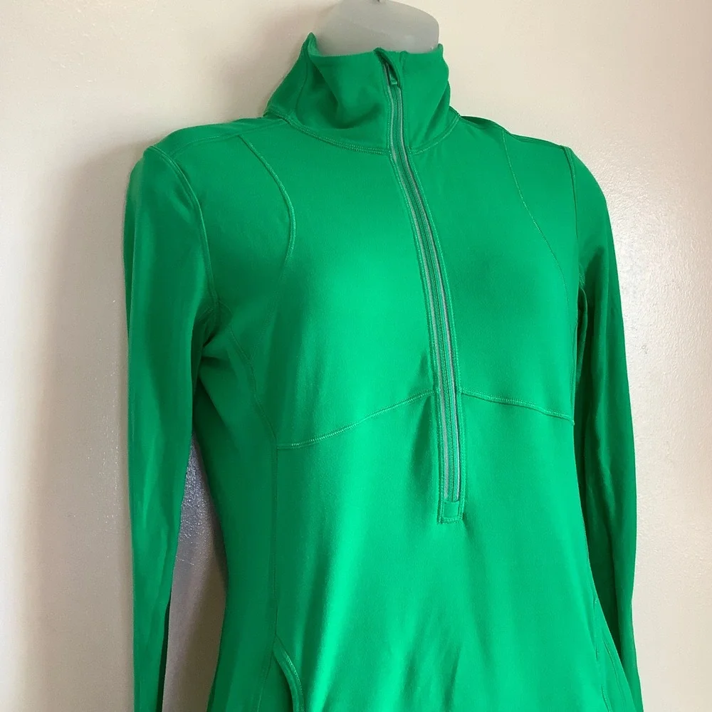 Lululemon Star Runner 1/2 Zip Green Paisley Mesh Back Pullover Thumbholes Womens